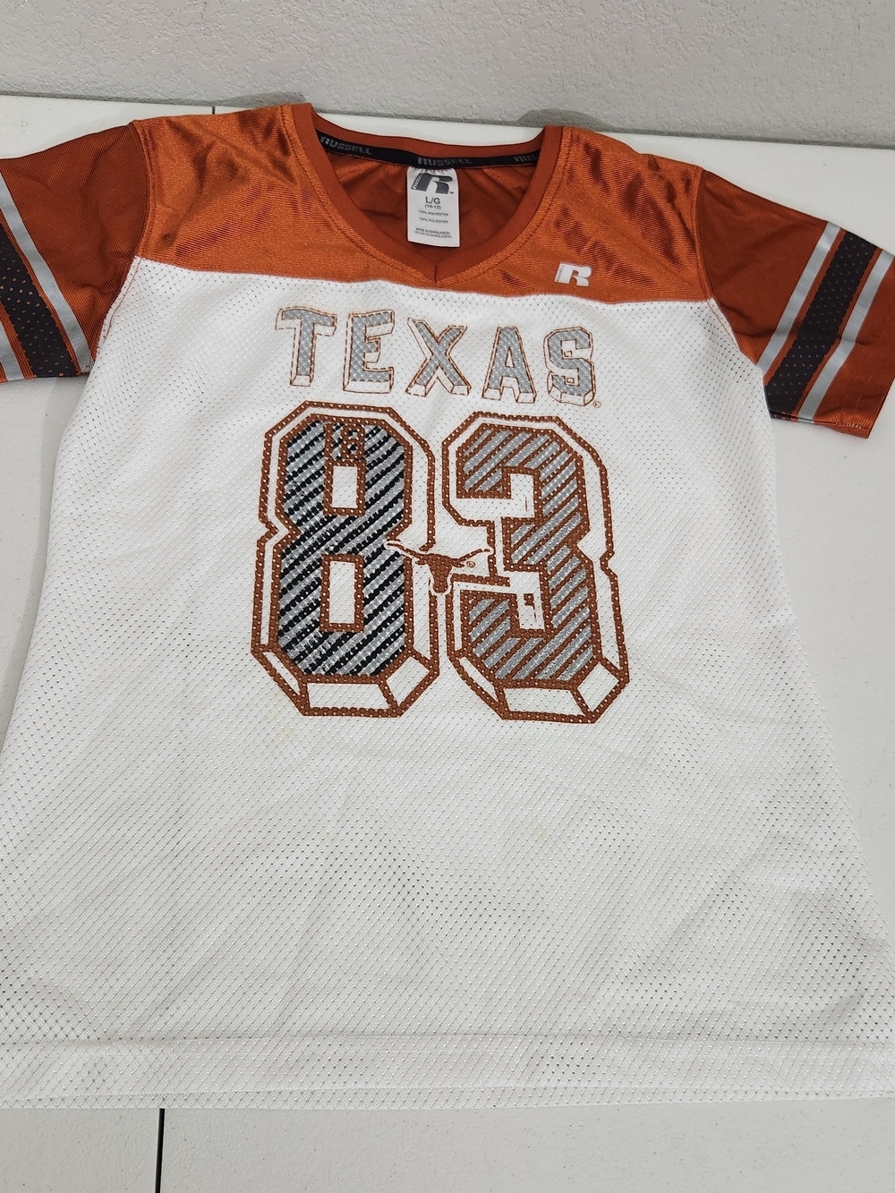 Russell Athletic Kids 'Texas 83' White & Burnt Orange Football Jersey